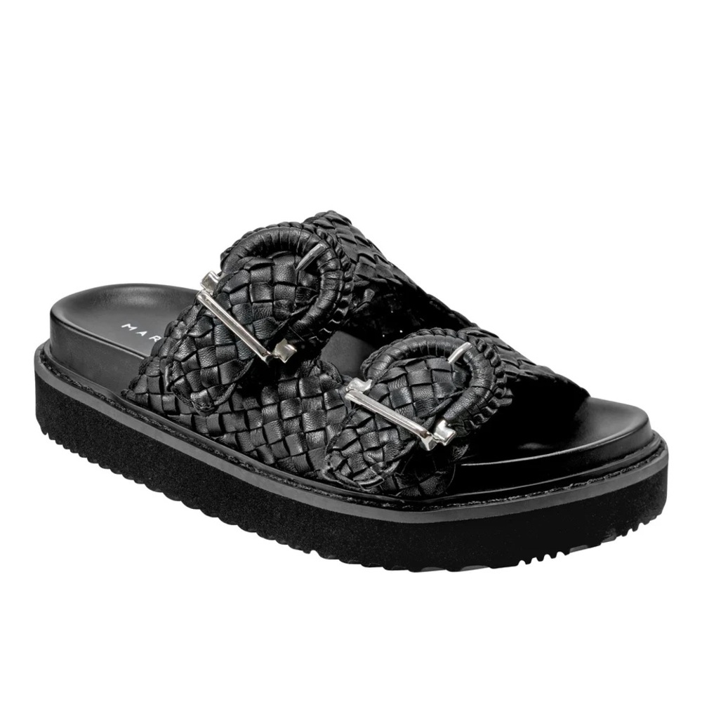 Black Woven Buckle Slide Sandal - Women